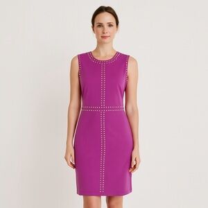 NWT Carmen Marc Valvo Mistral Violet Gold Studded Midi Dress Size 6